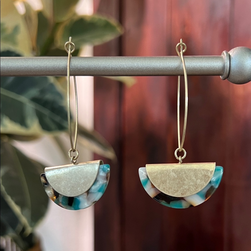Gold & Tortoiseshell Half-Moon Drop Earrings - Picture 2 of 6